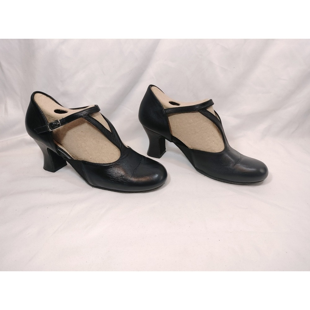 Capezio Made in Italy Black Leather T-Strap Ballroom Dance Shoes